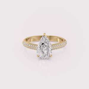 Bague de fiançailles en diamant de laboratoire taille poire certifié IGI, or rose/jaune et blanc 9 carats, double pavé de diamants, bague de mariée - Product Image 6