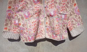 Chaqueta Reversible acolchada de algodón con estampado de bloques para mujer, abrigo de algodón indio hecho a mano para mujer, chaqueta bohemia de verano, Boho chic - Product Image 4