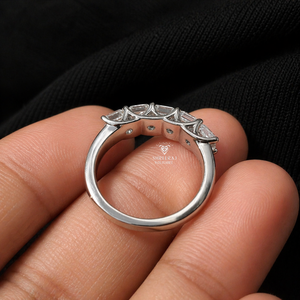 Anillo de media eternidad con diamantes cultivados en laboratorio de corte Asscher para mujer, 3.5mm, oro blanco de 14K/18K, anillo de compromiso/boda, joyería personalizada al por mayor - Product Image 3