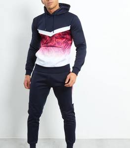 Traje deportivo de entrenamiento de alta calidad para hombre, chándal, conjunto de pantalones personalizados, Sudadera con capucha y bolsillo de canguro, Color de bloque - Product Image 3