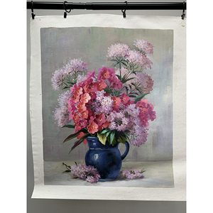 YEEYAYA Sans Marque Peint À La Main 100% Peintures À L'huile 24 × 20in Vase Bleu avec Fleurs Rouges et Roses - Product Image 1