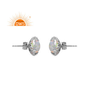 Pendiente de tuerca de piedras preciosas de ópalo verde blanco sintético de Plata de Ley 925 de la mejor calidad, joyería personalizada para mujer, regalo para ella - Product Image 3