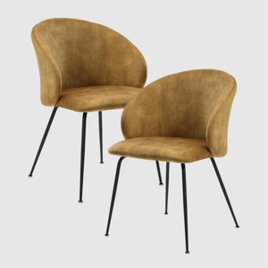 Sedia da Pranzo Curva in Velluto <span class=keywords><strong>Color</strong></span> <span class=keywords><strong>Senape</strong></span> con Gambe in Metallo, Stile Mid-Century Modern per <span class=keywords><strong>Cucina</strong></span> e Soggiorno - Product Image 1