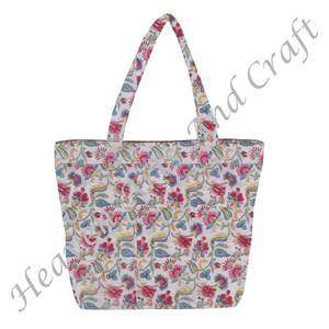 Main Bloc Imprimé Indien Coton Toile Matelassé Sac Fourre-Tout Pour Les Femmes Doux Avec Deux Sangles Fermeture Ouverte Shopping Matelassé Sac Fourre-Tout - Product Image 2
