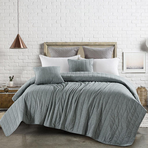 Ensemble de couette en coton et lin lavé de luxe couvre-lit et couvre-lit, cousu en boîte, avec 2 taies d'oreiller <span class=keywords><strong>gris</strong></span> <span class=keywords><strong>foncé</strong></span> - Product Image 6