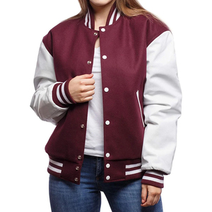 Diseño especial de Navidad Granate con color personalizado y logotipo Mangas de cuero Letterman Varsity Jacket para unisex - Product Image 2