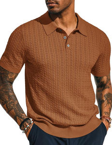 Polo de punto de estilo Old Money para hombre, camisa de punto ahuecada de manga corta, Polo de punto con textura - Product Image 3