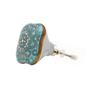 ลูกบิดเซรามิกรูปดอกไม้สีทองสไตล์โมร็อกโกลูกบิดทรงสี่เหลี่ยมทรงหกเหลี่ยมสีเทอร์ควอยซ์มือจับลิ้นชักลิ้นชักลิ้นชักดึงลิ้นชักในห้องครัวตู้เสื้อผ้า - Product Image 2