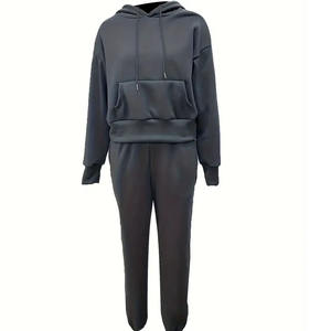 Conjunto Deportivo de Dos Piezas para Mujer, Invierno, con Capucha, Grueso, Estampado, 100% Algodón, Casual, Holgado, de Felpa - Product Image 1