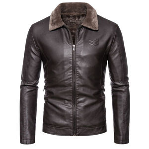 แจ็กเก็ตแฟชั่นสำหรับฤดูหนาวของผู้ชายหนังเทียมปกผ้าใบหนาให้ความอบอุ่นสำหรับมอเตอร์ไซค์ - Product Image 1