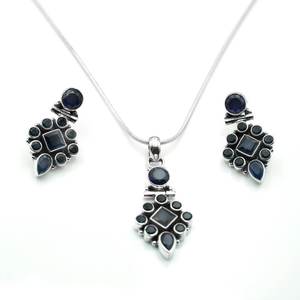 Blue <b>Onyx</b> 925 Sterling Silver <b>Earring</b> Set Floral Handmade Wedding Jewelry with Pendant Fashionable Gift Item - Product Image 3