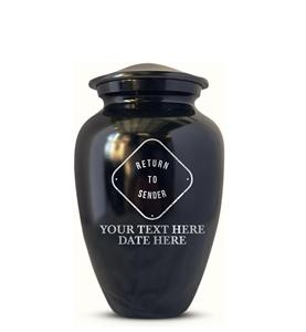 Return to Sender Triangle Human Cremation Urn for Adult Ashes Men Woman Engraved Aluminum Finish Urn with Name Black Custom Size - Product Image 1