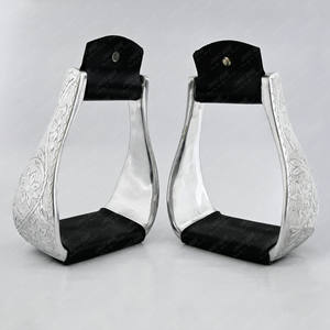 Étriers pour chevaux Offre Spéciale Western Aluminium Argent Étriers Selle de cheval Étriers coudés pour l'équitation équine Équipement cuir - Product Image 1