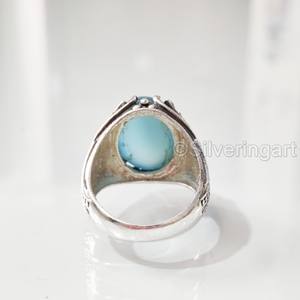Anillo de Plata de Ley 925 con Calcedonia Azul Natural para Hombre, Todas las Tallas, Regalo de Boda Árabe, Joyería para San Valentín - Product Image 6