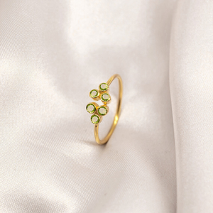 925 Sterling Silver Fine Round Cut Moissanite Women's <b>Ring</b> Original Vermeil with Tiny Quartz <b>Peridot</b> Gold Plated - Product Image 1