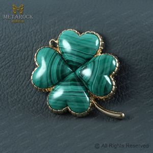 Colgante de oro amarillo sólido de 14K, colgante de piedras preciosas de malaquita hecho a mano, colgante de corazón de alta calidad, 4 piedras preciosas, regalo de joyería para ella - Product Image 4