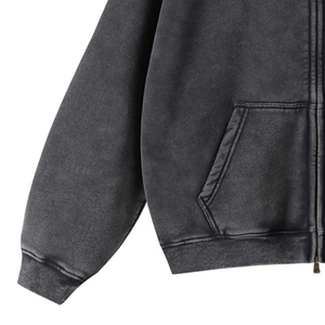 Hip Hop Distressed Acid Wash Zip up Hoodie Distressed Zip up Hoodie Sweatshirt Vintage Wash Full-zip Hoodies With Custom logo - Product Image 6