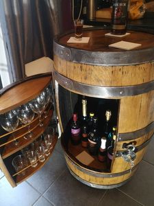 Modern Brown-Wood Barrel-Shaped Commercial Wine Cabinet for Home <b>Office</b> Living Room Warehouse - Product Image 1