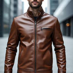 2024 New Winter Leather Jacket Men's <b>Genuine</b> Coats Breathable Turn Down Collar Long Sleeve Zipper Leather Jacket Mens - Product Image 2