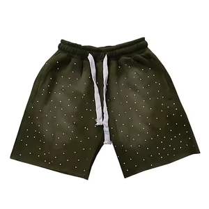 Custom Rhinestone Logo Streetwear Vintage de gran tamaño Sunfaded Stone Acid Wash Jogging Shorts para hombres - Product Image 1
