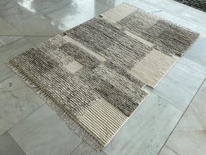 Alfombra de rayas marroquíes modernas, lana de Nueva Zelanda, pila alta, técnica de pila de corte lujoso, diseñador anudado a mano para coche de oficina - Product Image 5