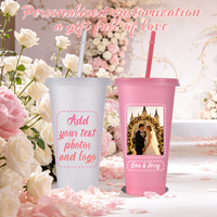Gobelet en plastique pailleté de 24 oz avec paille et couvercle, tasses réutilisables personnalisables avec logo pour café glacé, fêtes et hydratation quotidienne
