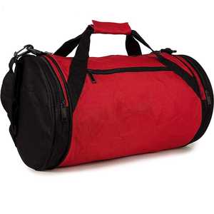 OEM venta completa bolsa de lona redonda gimnasio deportes rojo negro para viajar - Product Image 1