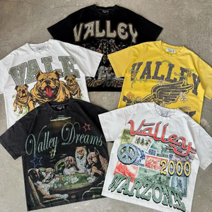 Camiseta Corta Holgada de Algodón 100% Estilo Urbano Vintage con Estampado Gráfico Personalizado y Lavado Ácido para Hombre, Novedad 2026 - Product Image 3