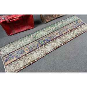 Alfombra Turca Vintage, Alfombra de Pasillo de 2.1x7 pies, Alfombra de Lana con Estampado Animal Azul Marrón - Product Image 2