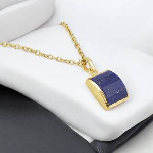 Bijoux faits à la main en argent sterling 925 pendentif en lapis-lazuli naturel avec collier de déclaration en diamant plaqué or 18 carats - Product Image 2