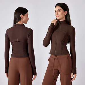 Chaqueta de Yoga de manga larga con cuello de pie transpirable de punto con cremallera Slim-Fit Fitness Outdoor Running Sport Top - Product Image 5