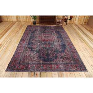 Alfombra Turca, Alfombra Extra Grande de 7x10,3 pies, Alfombra Azul Ikat - Product Image 1