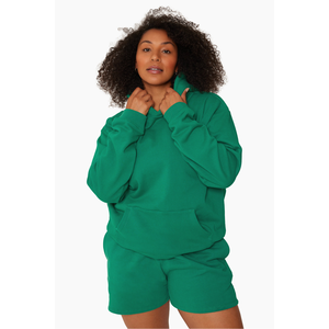 Conjunto de Sudadera con Capucha y Pantalones Cortos Casuales de Invierno para Mujer, 100% Algodón Tejido, Ecológico, Ligero, con Estampado Personalizado y Insignia Frontal - Product Image 3