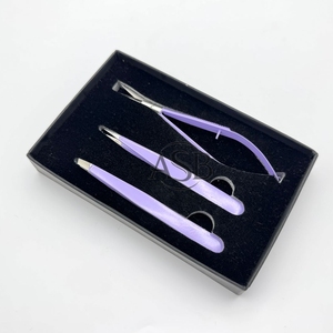 Pince à sourcils de couleur violette Logo personnalisé en acier inoxydable pointes pointues inclinées pince à sourcils avec ciseaux à ressort et boîte - Product Image 6