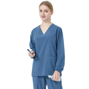 Women's Long Sleeve <b>Scrub</b> <b>Set</b> with V-Neck Elastic Cuff stretchy Fabric - Product Image 1