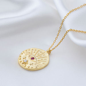 Pendentif à breloques en argent Sterling 925 fait à la main, œil turc dans un médaillon Design pierre rubis, vente en gros, bijoux - Product Image 4