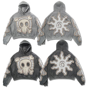 Sweat à capuche surdimensionné vintage personnalisé délavé à l'acide pour hommes Logo brodé pour la mode streetwear décontractée Pour la marque de vêtements - Product Image 3