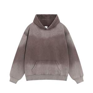 Top vente Vintage poids lourd hommes sweat dégradé couleur à capuche Logo personnalisé français éponge lavage à l'acide rétro pull à capuche - Product Image 1