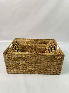Set of 4 Vintage Eco-Friendly Rectangular Water Hyacinth <b>Storage</b> <b>Baskets</b> - Product Image 4