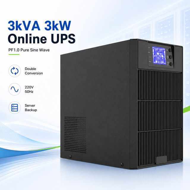 3kVA 3kW Online UPS High Frequency PF1.0 Pure Sine Wave Double Conversion Power Supply 220V 50Hz Single Phase Server Backup