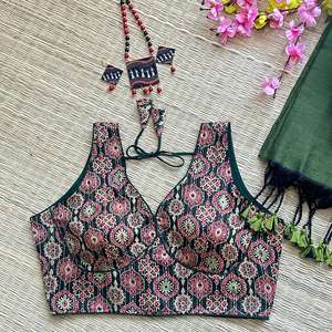 BLOUSEWALA HK9 KHADI ALGODÓN SAREE con AJRAKH BLUSA EN LÍNEA AL POR MAYOR - Product Image 3