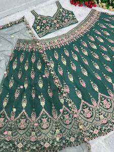 NOVIA WEAR HEAVY FUAX GEORGETTE CHINE SECUENCIA TRABAJO LEHENGAS CHOLI CON DUPATTA - Product Image 3
