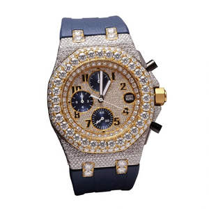 High Quality Stainless Steel Blue Moissanite Studded Diamond <b>Watch</b> Mechanical Movement Tourbillon 45mm VVS Clarity Black Analog - Product Image 1