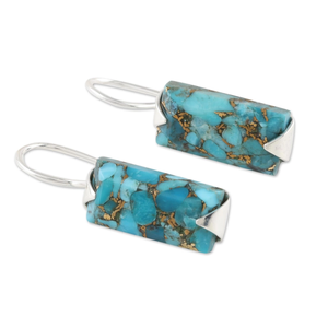 Belles boucles d'oreilles pendantes en argent sterling massif 925 naturel bleu cuivre Turquoise pierre précieuse Turquoise poire crochet bijoux de mode - Product Image 2