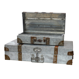 Rustic Distressed <b>Storage</b> <b>Trunks</b> 3 Piece Set Galvanized <b>Metal</b> - Product Image 4