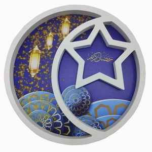 ถาดไม้พิมพ์ลายดอกไม้บานหรูหราถาดไม้สไตล์อาหรับทำด้วยมือสำหรับตกแต่งบ้านเดือนรอมฎอน - Product Image 4