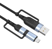 Cable de Datos 4 en 1 de 60W de Tendencia, 2*Tipo-C USB-A, Carga Súper Rápida para Teléfono, Computadora, Auriculares IOS, Escáner de Código de Barras e Impresora