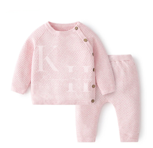 Conjunto de pantalones de suéter de invierno para niños de 2 piezas de alta calidad, traje de punto de manga larga con patrón sólido, cálido para niños y niñas para Otoño Invierno - Product Image 1