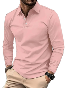 Classique Simple couleur unie revers hommes POLO chemises printemps automne affaires loisirs en plein air voyage amis fête à manches longues hauts - Product Image 3