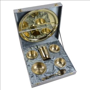 Bandeja de latón brillante para servir, juego clásico con todos los accesorios, vajilla de mesa, precio al por mayor para el hogar, boda, restaurante, diseño - Product Image 1